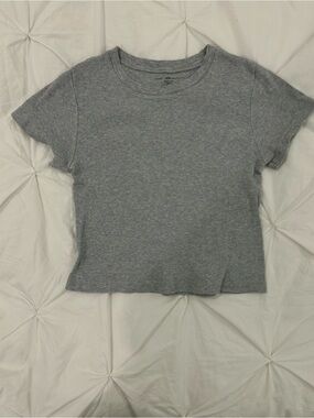 Brandy Melville Grey Ribbed Short Sleeve Top